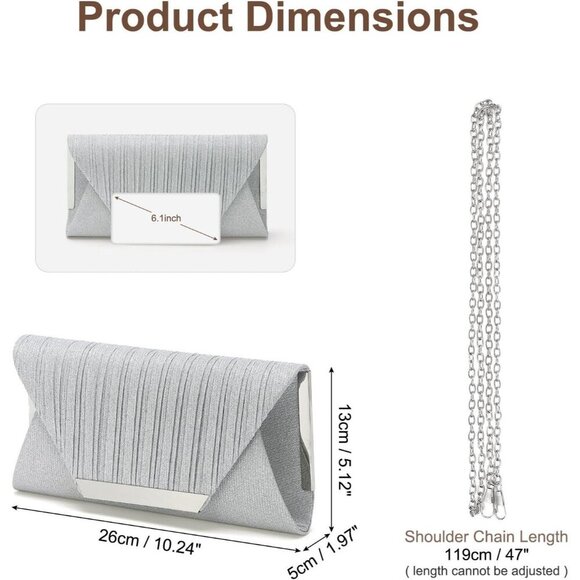 🆕Women Silver Polyester Evening Bag Clutch Crossbody Shoulder  Wedding Party - Picture 2 of 7